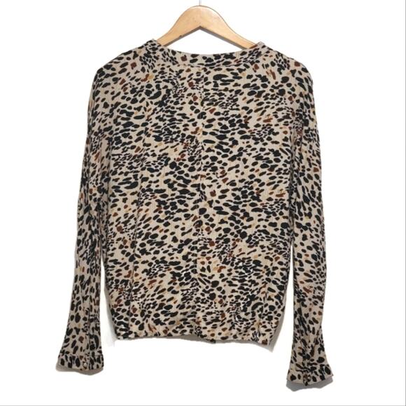 Beachlunchlounge Leopard V Neck Shirt Long Sleeve Button Down Tie Waist Chic M - Picture 8 of 11